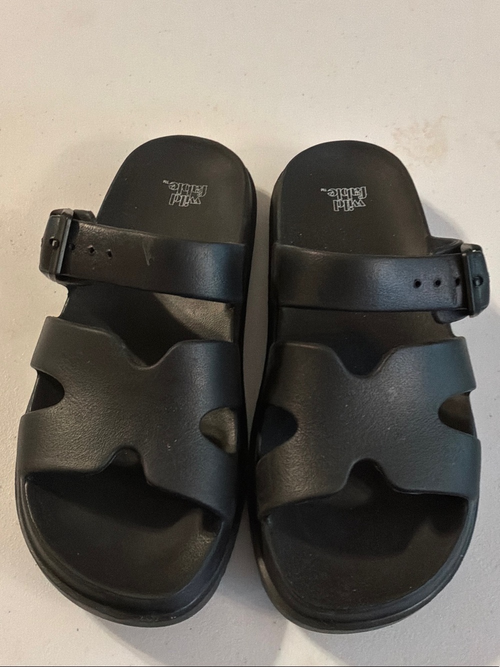 wild fable Black Dual-Strap Slide Sandals with Buckles